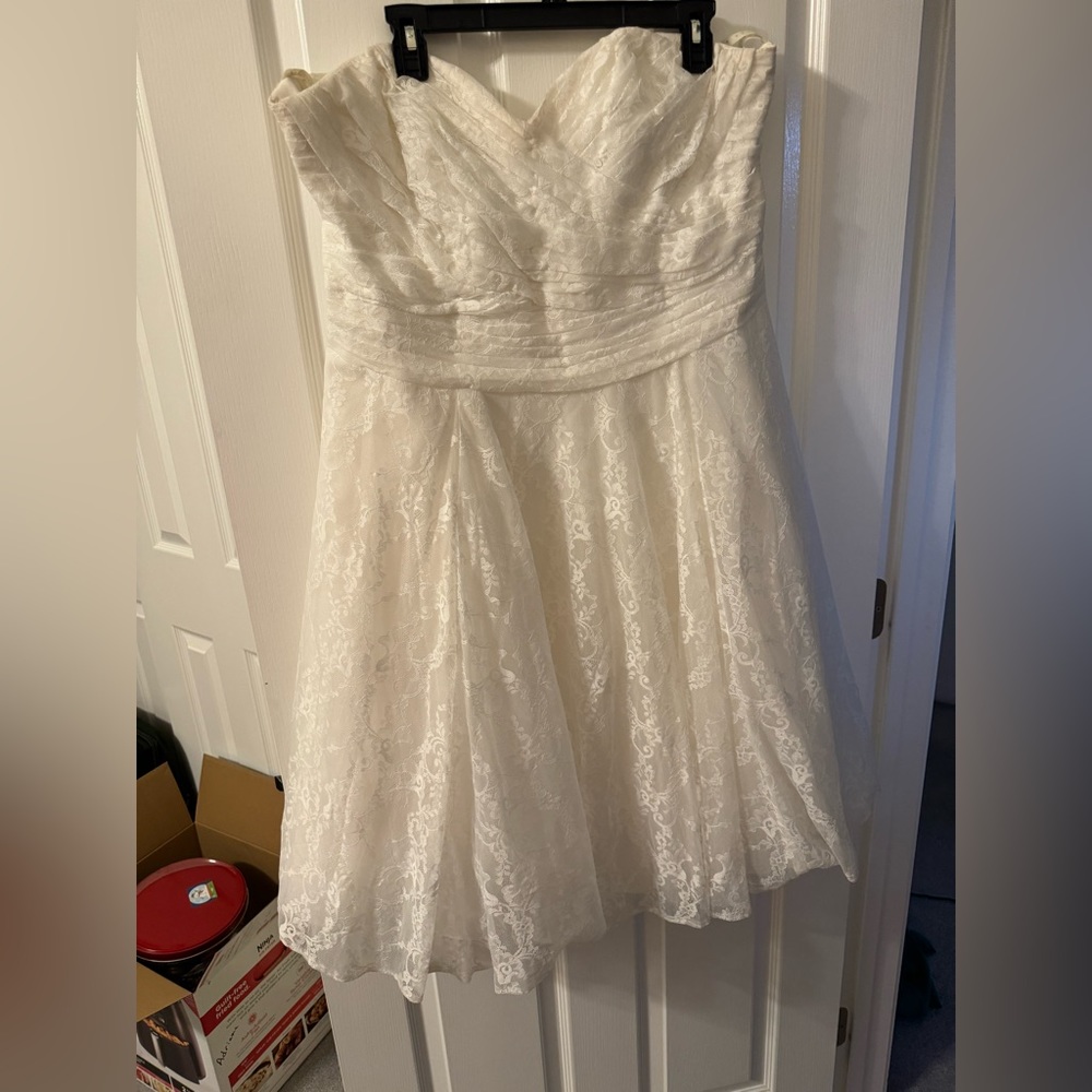 Knee length lace wedding dress